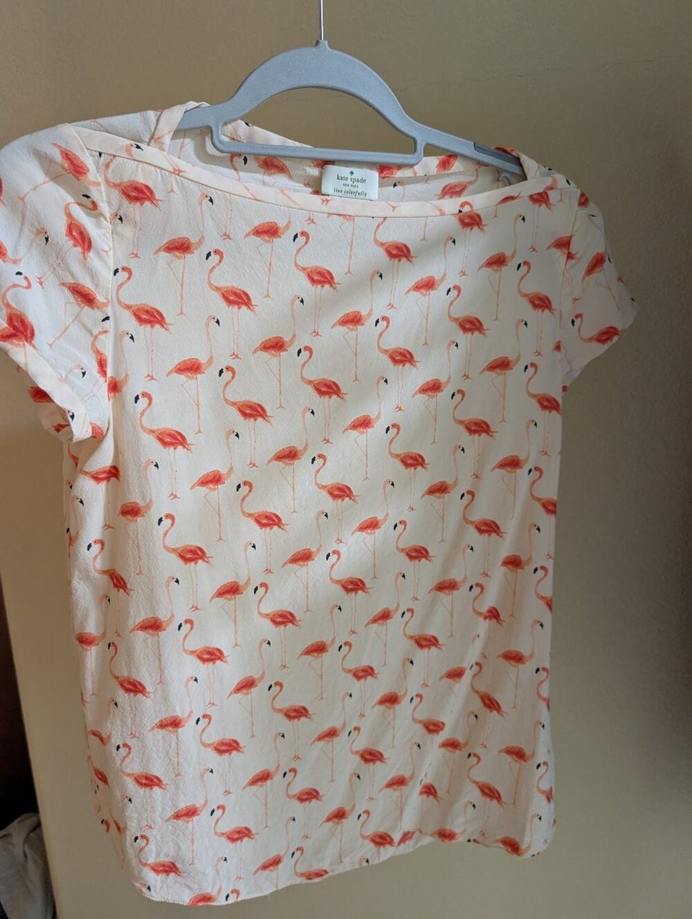 Kate Spade New York Flamingo Print Top Blouse Size 6 Silk Blend Dry Clean Only